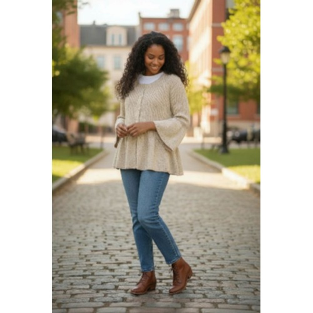 Coldwater Creek Sweater Women's 1X Beige Bell Sleeve Peplum Wool Blend Cabincore